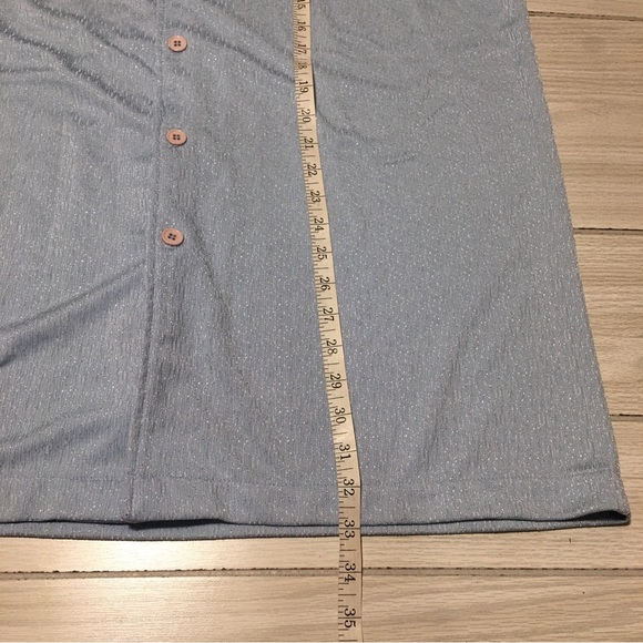 Power Play Made In USA Sheer Textured BUTTON UP SHIRT Casual 4XL Blue - Picture 4 of 7